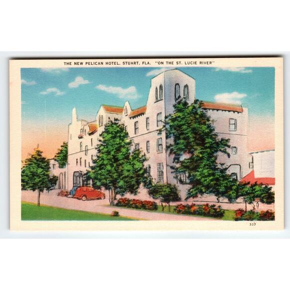 Vintage Linen Postcard New Pelican Hotel Stuart FL St. Lucie River - Picture 1 of 2